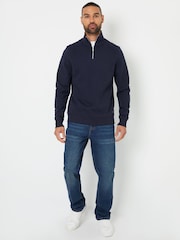 Azul - Threadbare Pique Quarter Zip Funnel Neck Sweatshirt - Imagen 3 de 4