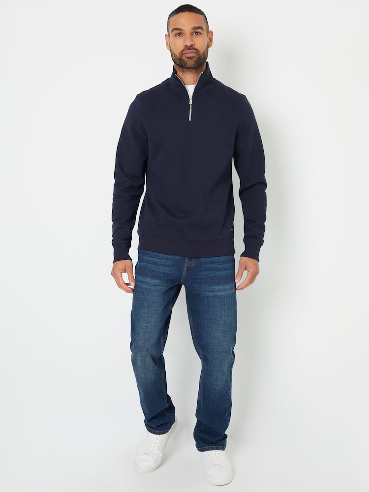 Threadbare Blue Pique Quarter Zip Funnel Neck Sweatshirt - Image 3 of 4