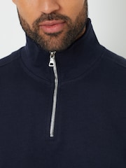Azul - Threadbare Pique Quarter Zip Funnel Neck Sweatshirt - Imagen 4 de 4