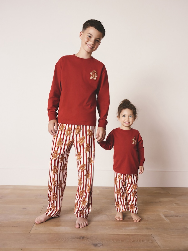 Red/Cream Gingerbread Stripe Single Family Christmas Pyjamas (9mths-16yrs) - Image 1 of 8