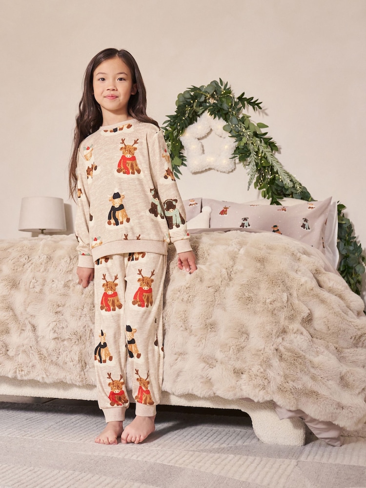 Neutral/Red Hamish The Highland Cow Single Family Christmas Pyjamas (9mths-16yrs) - Image 1 of 7