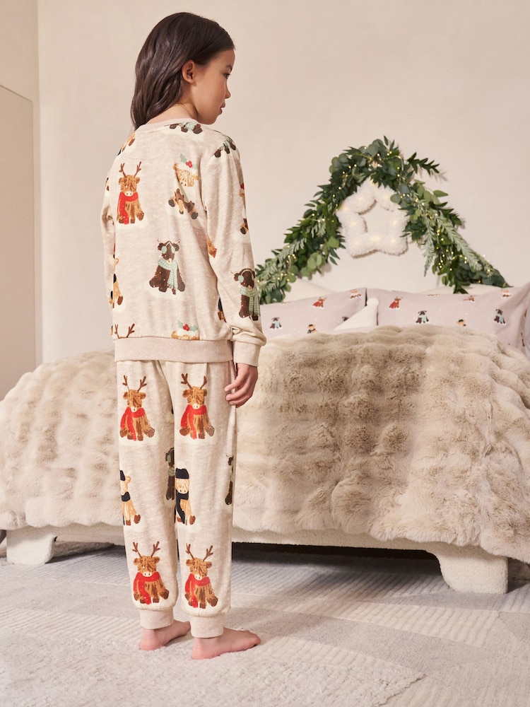 Neutral/Red Hamish The Highland Cow Single Family Christmas Pyjamas (9mths-16yrs) - Image 2 of 7