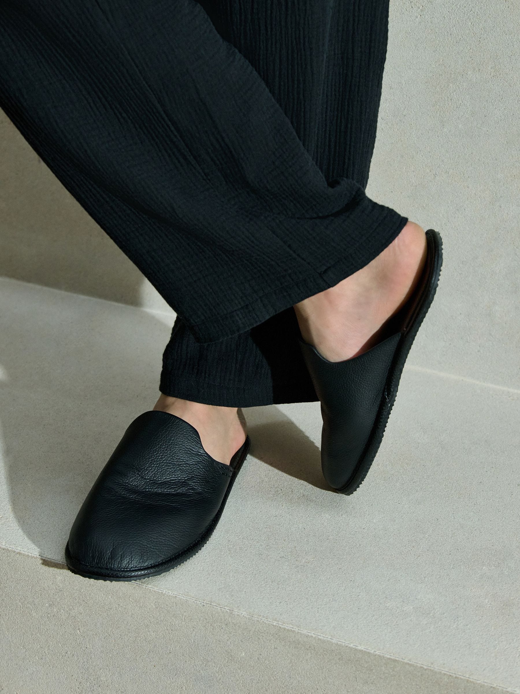 Buy Black Signature Leather Mule Slippers from Next USA