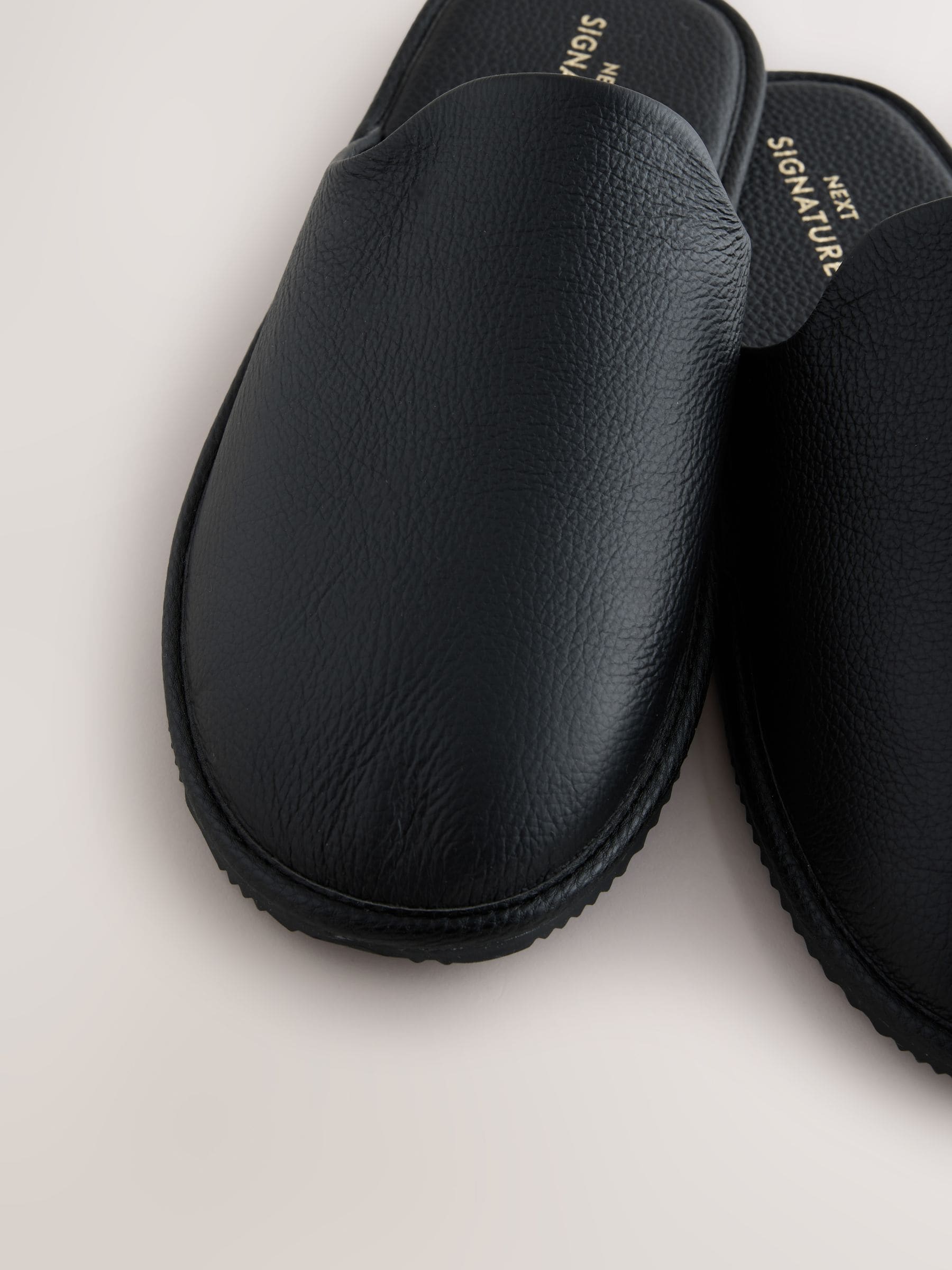 Buy Black Signature Leather Mule Slippers from Next USA