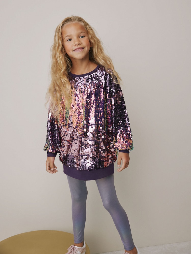 Pink Sequin Sweatshirt And Foil Leggings Set (3-16yrs) - Image 1 of 3