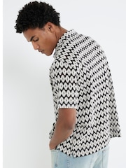 River Island Black Regular Fit Diamond Crochet Revere Shirt - Image 2 of 4
