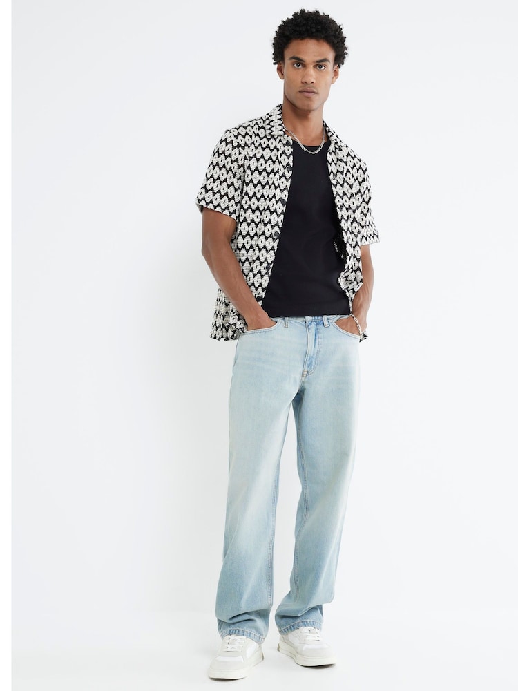 River Island Black Regular Fit Diamond Crochet Revere Shirt - Image 4 of 4