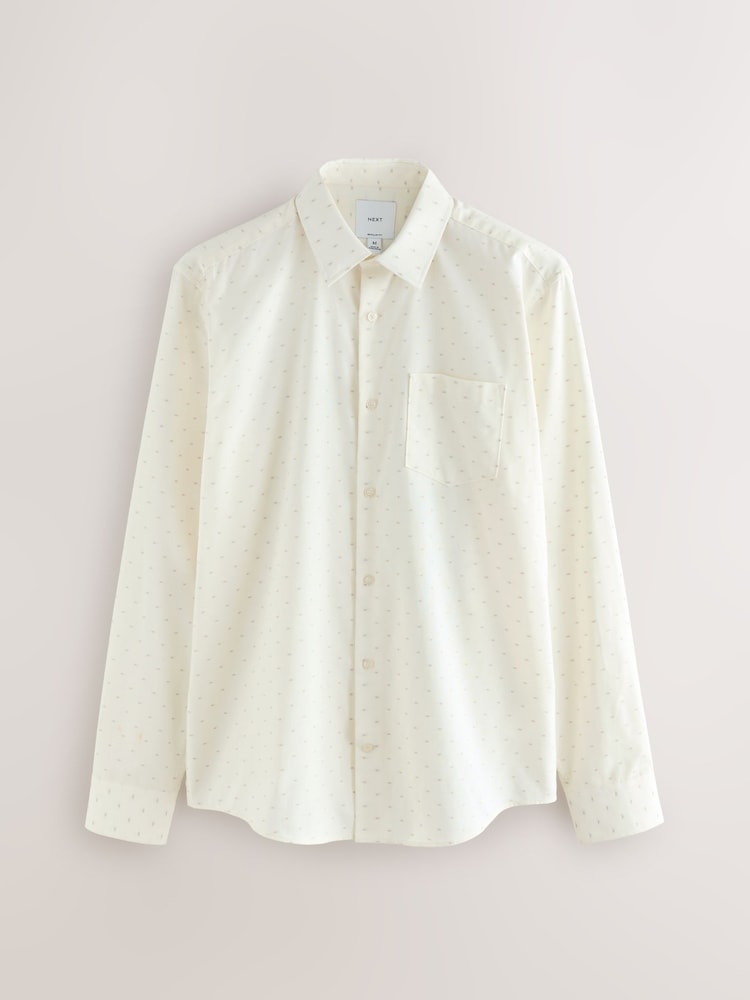 White/Neutral Regular Fit Long Sleeve Embroided Print Smart Shirt - Image 1 of 3
