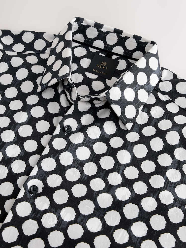 Black/White Polka Dot Printed Long Sleeve Shirt - Image 2 of 3