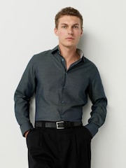 Black/Gold Regular Fit Smart Trimmed 100% Cotton Long Sleeve Party Shirt - Image 1 of 9