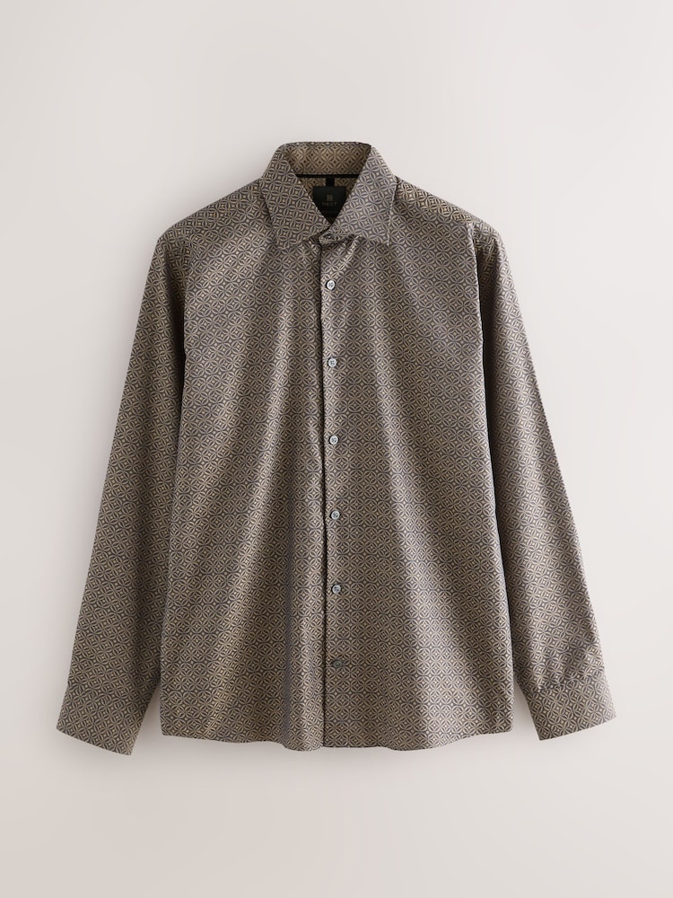 Black/Gold 100% Cotton Jaquard Long Sleeve Shirt - Image 1 of 3