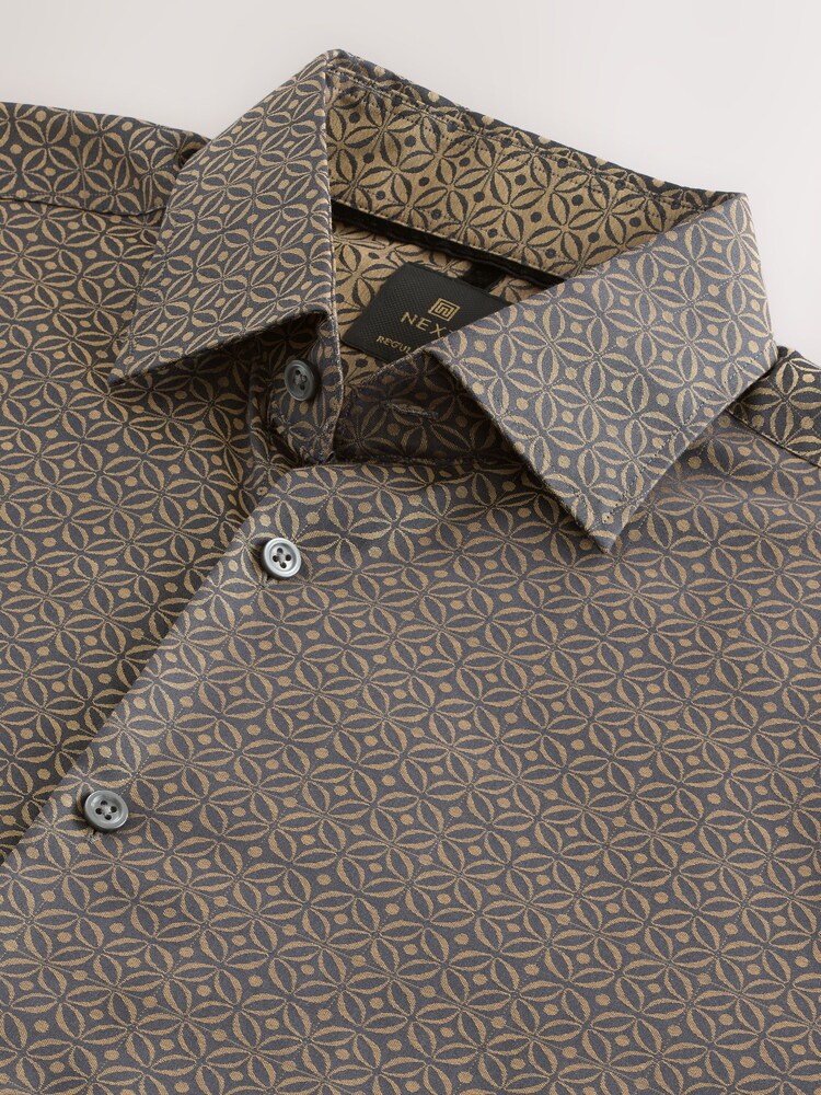 Black/Gold 100% Cotton Jaquard Long Sleeve Shirt - Image 3 of 3 Black/Gold 100% Cotton Jaquard Long Sleeve Shirt - Image 3 of 3