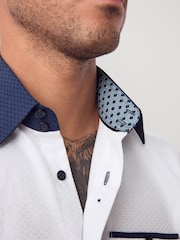 White Hatch Contract Collar Regular Fit Smart Trimmed 100% Cotton Long Sleeve Party Shirt - Image 5 of 9