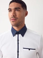 White Hatch Contract Collar Regular Fit Smart Trimmed 100% Cotton Long Sleeve Party Shirt - Image 6 of 9