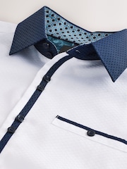 White Hatch Contract Collar Regular Fit Smart Trimmed 100% Cotton Long Sleeve Party Shirt - Image 9 of 9