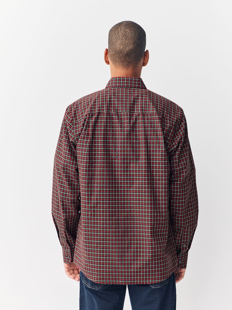 Red Tartan Micro Check Regular Fit Easy Iron Button Down Oxford Shirt - Image 2 of 3 Red Tartan Micro Check Regular Fit Easy Iron Button Down Oxford Shirt - Image 2 of 3