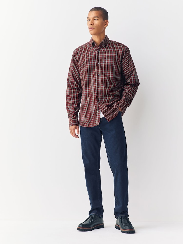 Red Tartan Micro Check Regular Fit Easy Iron Button Down Oxford Shirt - Image 3 of 3 Red Tartan Micro Check Regular Fit Easy Iron Button Down Oxford Shirt - Image 3 of 3