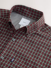 Red Tartan Micro Check Regular Fit Easy Iron Button Down Oxford Shirt - Image 7 of 8