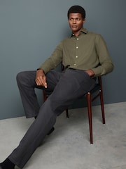 Olive Green Regular Fit Long Sleeve Soft Touch Smart Shirt - Image 2 of 5