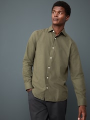 Olive Green Regular Fit Long Sleeve Soft Touch Smart Shirt - Image 3 of 5