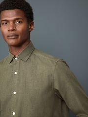 Olive Green Regular Fit Long Sleeve Soft Touch Smart Shirt - Image 4 of 5