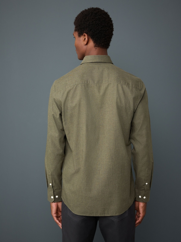 Olive Green Regular Fit Long Sleeve Soft Touch Smart Shirt - Image 5 of 5