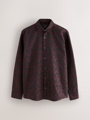 Red 100% Cotton Jaquard Long Sleeve Shirt - Image 1 of 7