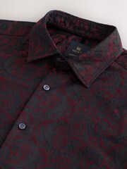 Red 100% Cotton Jaquard Long Sleeve Shirt - Image 2 of 7