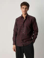 Red 100% Cotton Jaquard Long Sleeve Shirt - Image 4 of 7