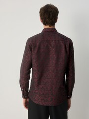 Red 100% Cotton Jaquard Long Sleeve Shirt - Image 5 of 7