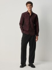 Red 100% Cotton Jaquard Long Sleeve Shirt - Image 6 of 7