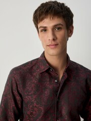 Red 100% Cotton Jaquard Long Sleeve Shirt - Image 7 of 7