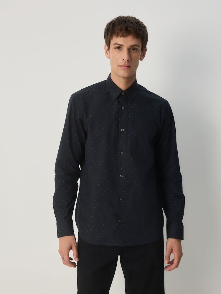 Black/Gold Regular Fit Long Sleeve Embroided Print Smart Shirt - Image 1 of 5
