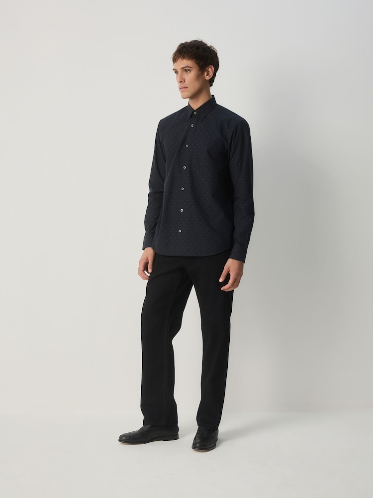 Black/Gold Regular Fit Long Sleeve Embroided Print Smart Shirt - Image 2 of 5