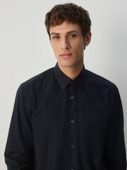 Black/Gold Regular Fit Long Sleeve Embroided Print Smart Shirt - Image 4 of 5