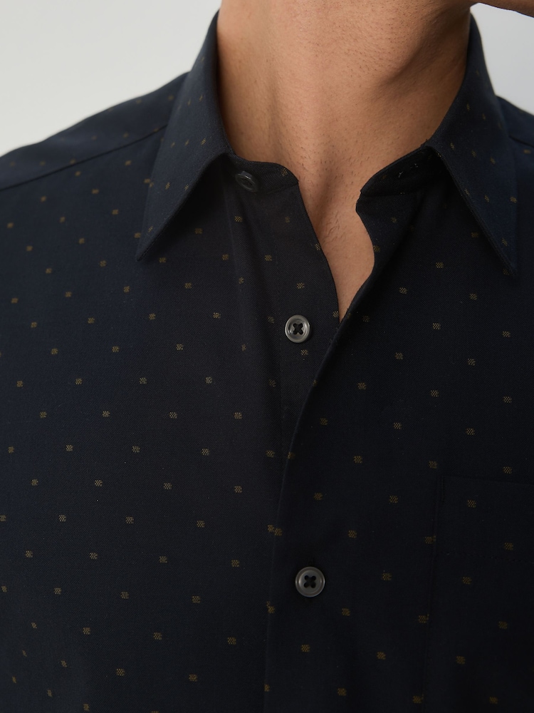 Black/Gold Regular Fit Long Sleeve Embroided Print Smart Shirt - Image 5 of 5