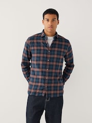 Rust Brown / Navy Check Brushed Flannel Shirt - Image 1 of 9