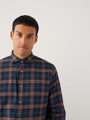 Rust Brown / Navy Check Brushed Flannel Shirt - Image 4 of 9