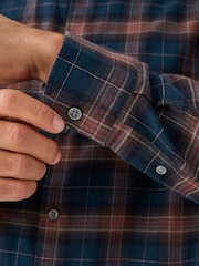 Rust Brown / Navy Check Brushed Flannel Shirt - Image 5 of 9