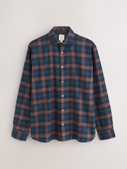 Rust Brown / Navy Check Brushed Flannel Shirt - Image 6 of 9