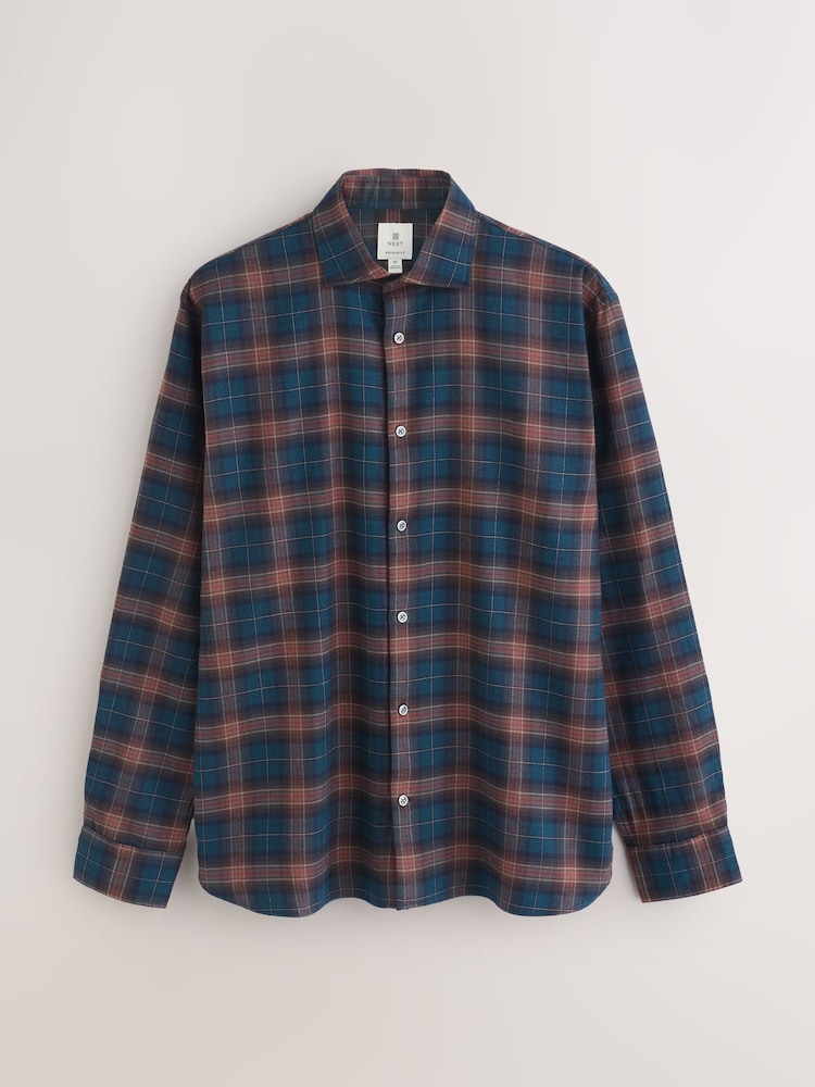 brown and blue dress shirt Brown and Blue Plaid Flannel Shirt main image 0