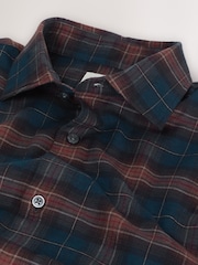 Rust Brown / Navy Check Brushed Flannel Shirt - Image 7 of 9