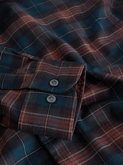 Rust Brown / Navy Check Brushed Flannel Shirt - Image 8 of 9