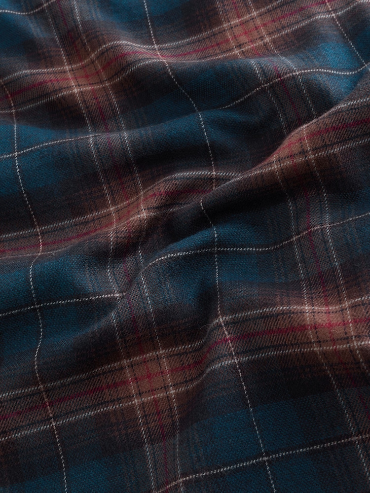 Rust Brown / Navy Check Brushed Flannel Shirt - Image 9 of 9