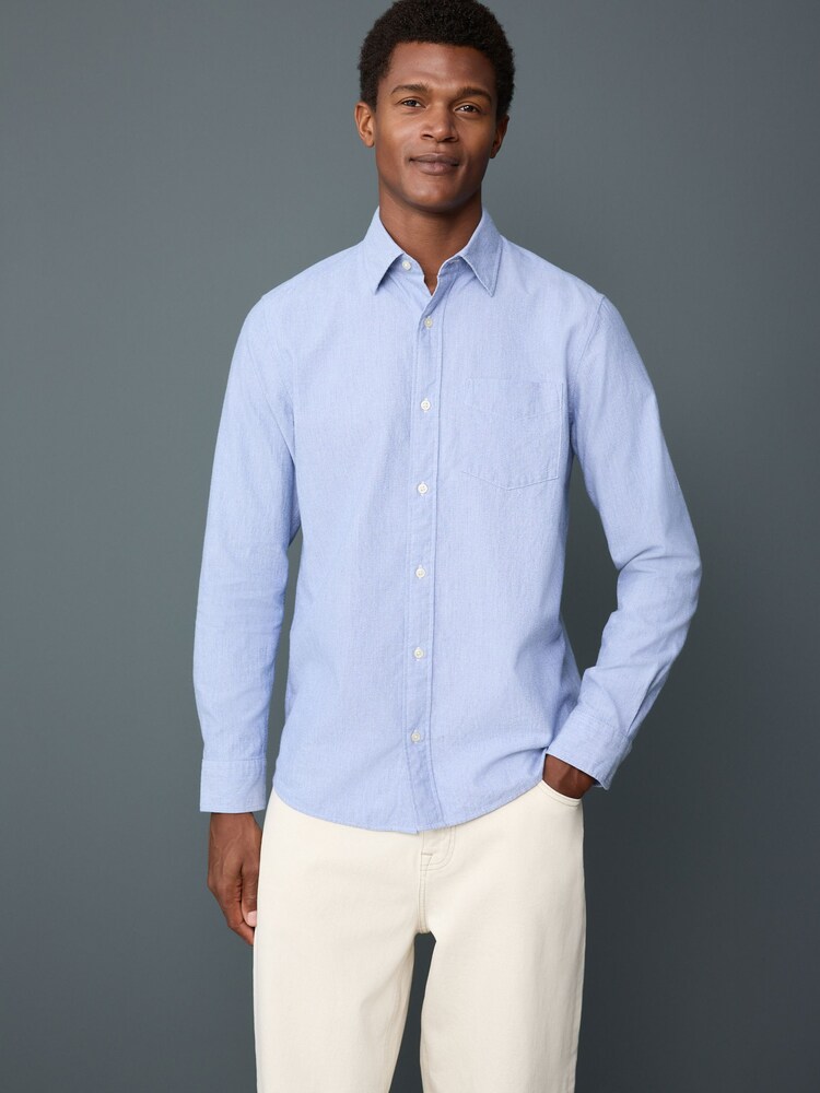 Light Blue Textured Long Sleeve Smart Shirt - Image 1 of 8