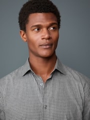 Grey Grid Check Regular Fit Check Soft Touch 100% Cotton Smart Long Sleeve Shirt - Image 4 of 7