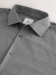 Grey Grid Check Regular Fit Check Soft Touch 100% Cotton Smart Long Sleeve Shirt - Image 6 of 7