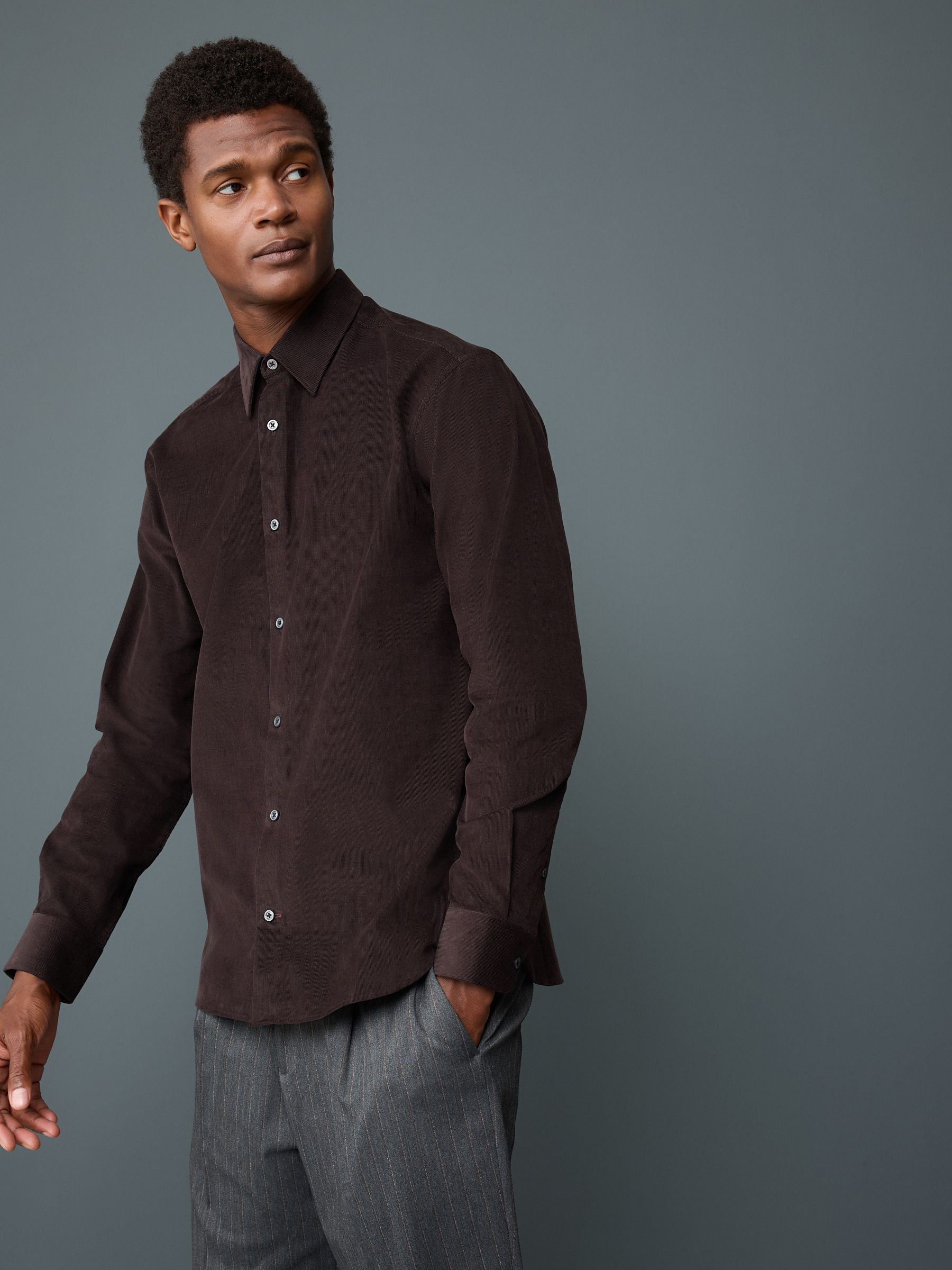 CIOTA Regular Collar Shirt ダークブラウン 5 Buy Chocolate Brown Long Sleeve Cord Shirt from the Next UK online
