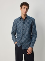 Navy Diamond Jaquard Long Sleeve Shirt - Image 1 of 8