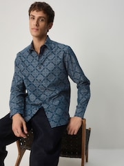 Navy Diamond Jaquard Long Sleeve Shirt - Image 2 of 8